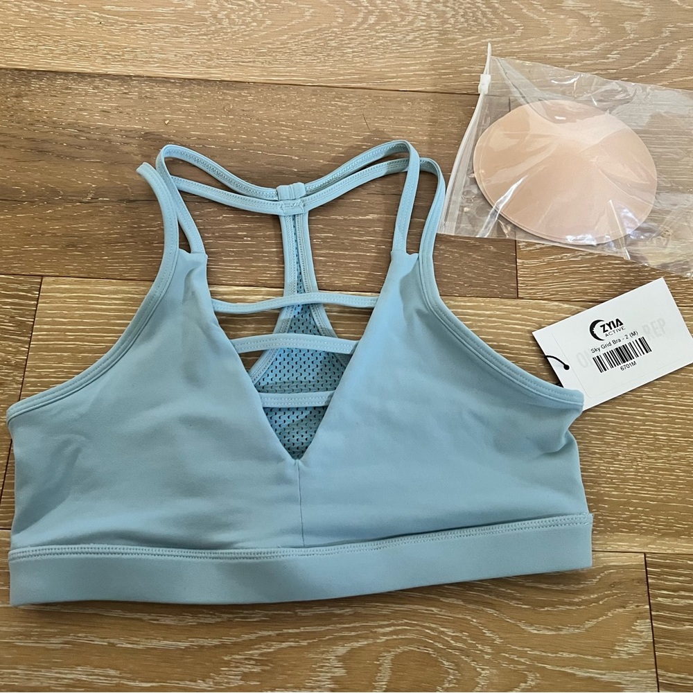 ZYIA Sky Blue Grid Bra Medium NWT